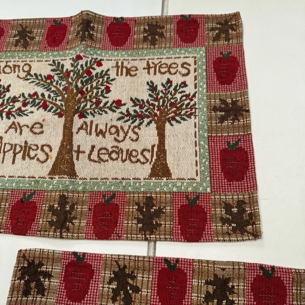 placemats 2pc set Apple tree graphic knit red green fall leaves teacher gift